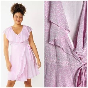 Draper James RSVP Light Pink White Leaf Floral V-Neck Ruffle Wrap Dress XS